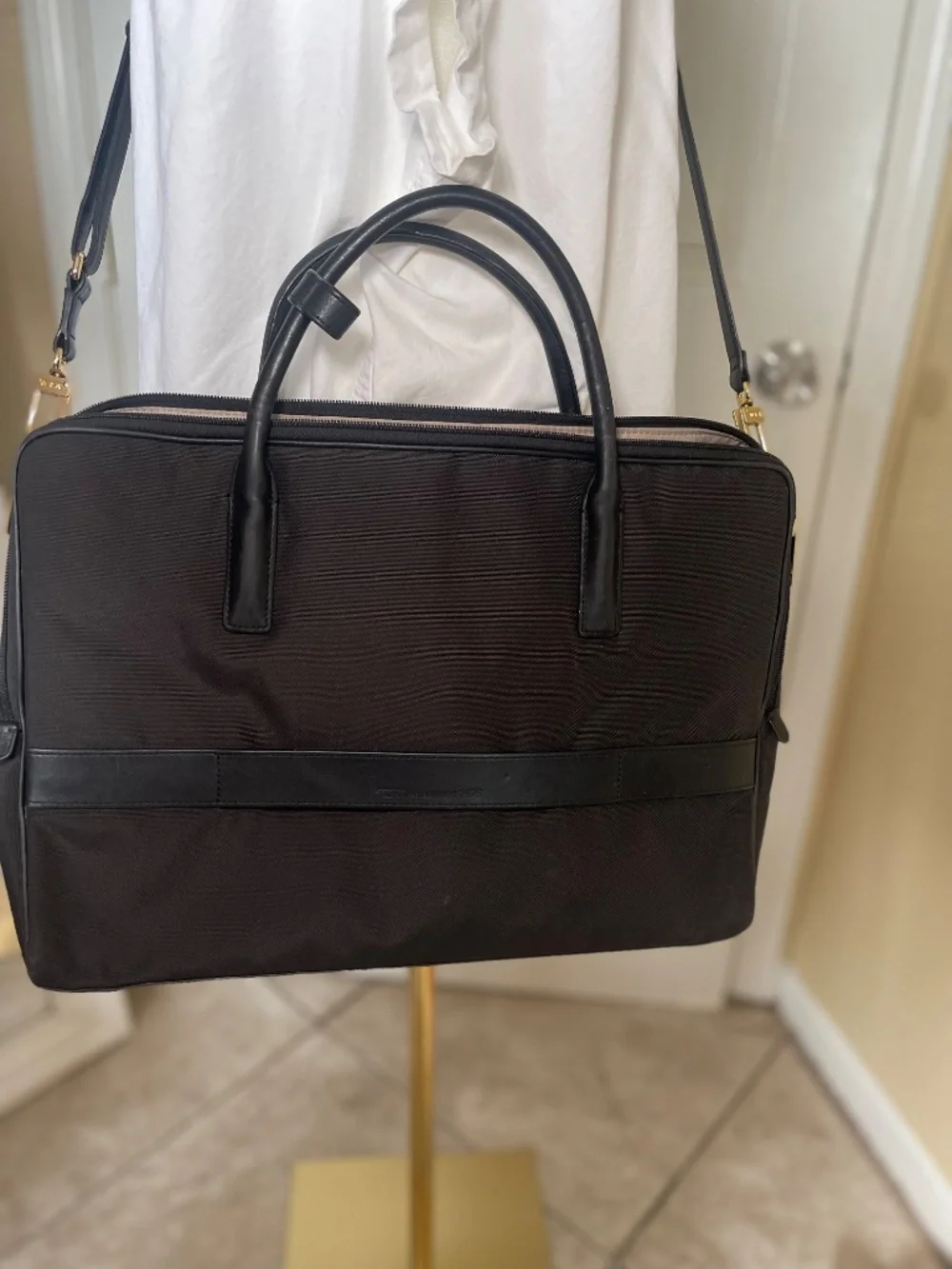 TUMI Larkin Erin Ballistic Nylon Leather Trim Briefcase Laptop Bag Gold Hardware